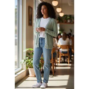 White House Black Market Womens Medium Mint Green V-Neck Cardigan Sweater